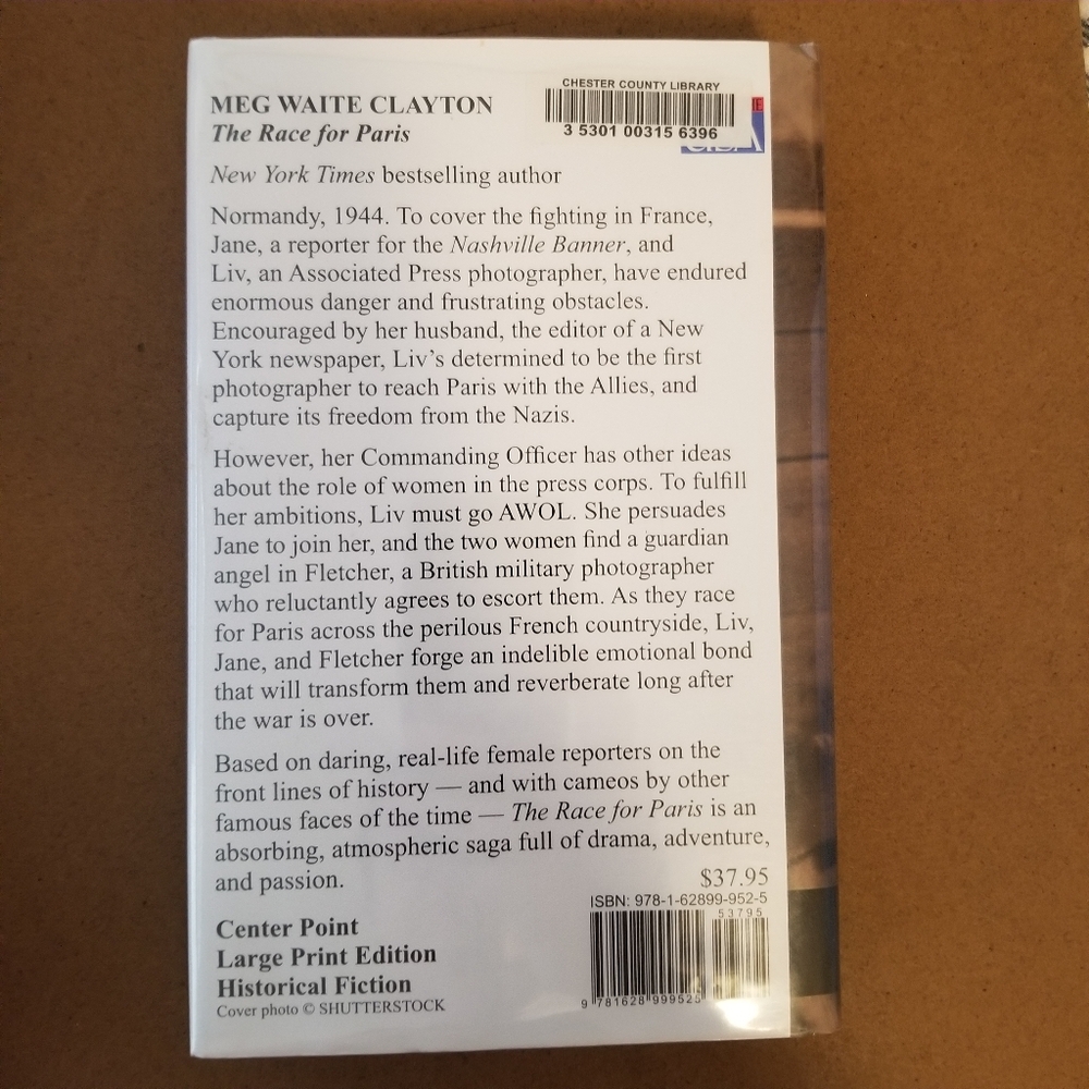 The Race For Paris, Meg Waite Clayton, large print book 2015 hard cover - Picture 2 of 2
